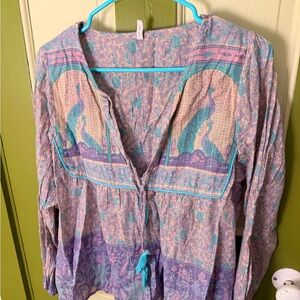 Spell & the Gypsy Peasant Blouse in Lavender and Teal